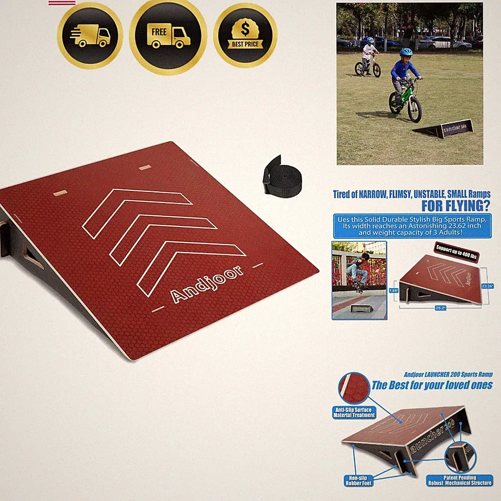 Kids Jumping Ramp for Skateboard, Bike, Scooter, BMX, RC Car and Dirt Bike, 2...